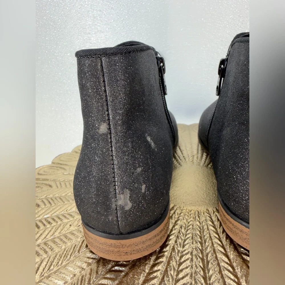 Cat & Jack Girls Black Glitter Ankle Boots Size 4 | Zip Side Sparkle Booties‎